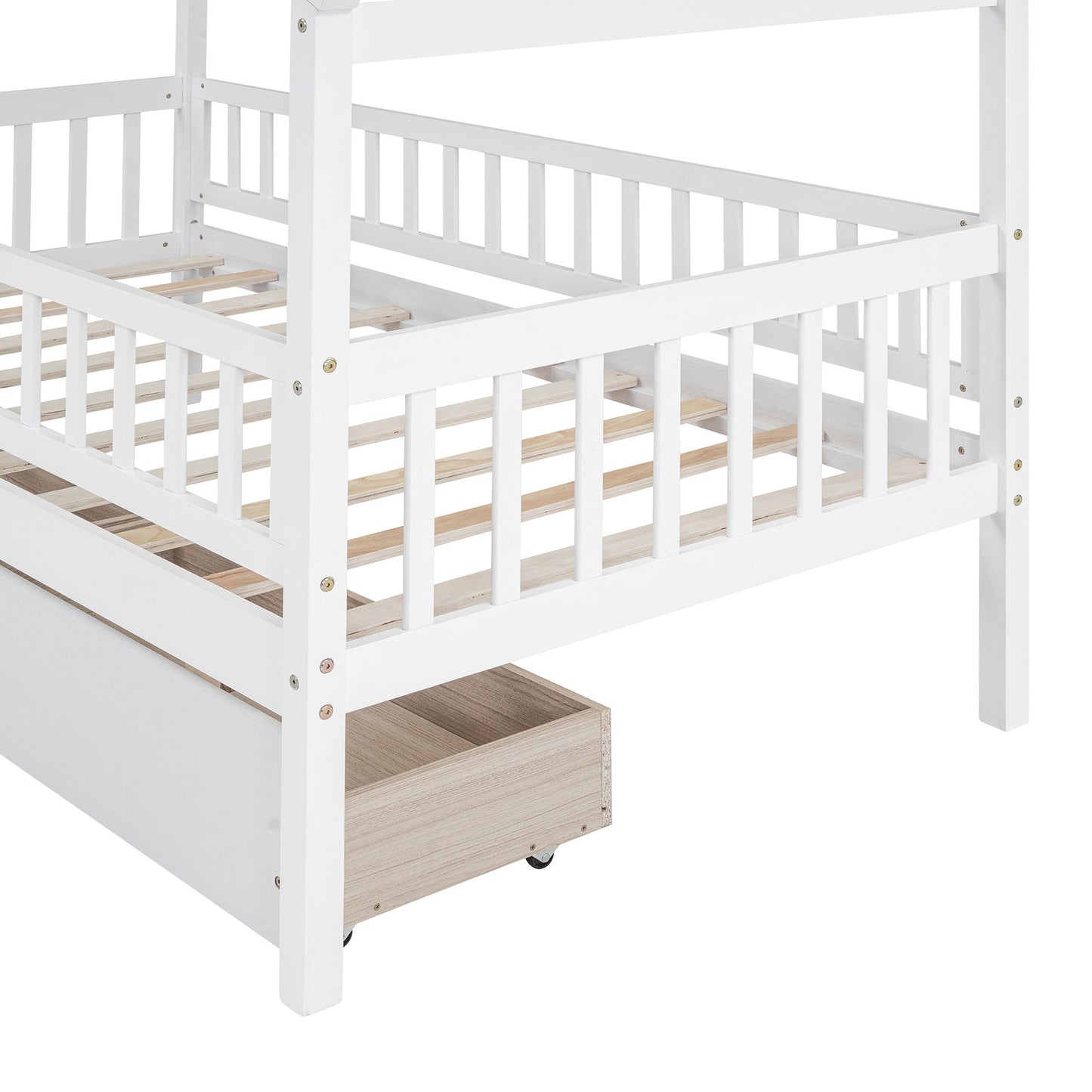 Twin Size House Bed With 2 Drawers - White