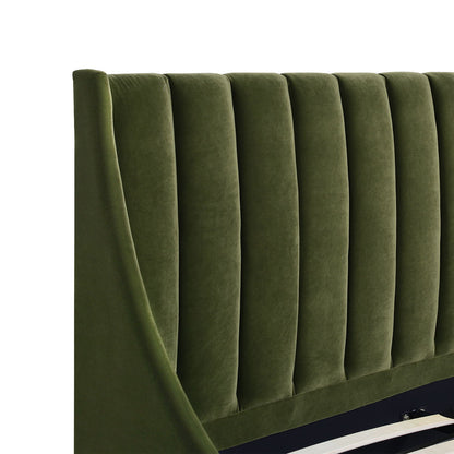 Aspen - Queen Vertical Tufted Modern Headboard Platform Bed Set - Olive Green