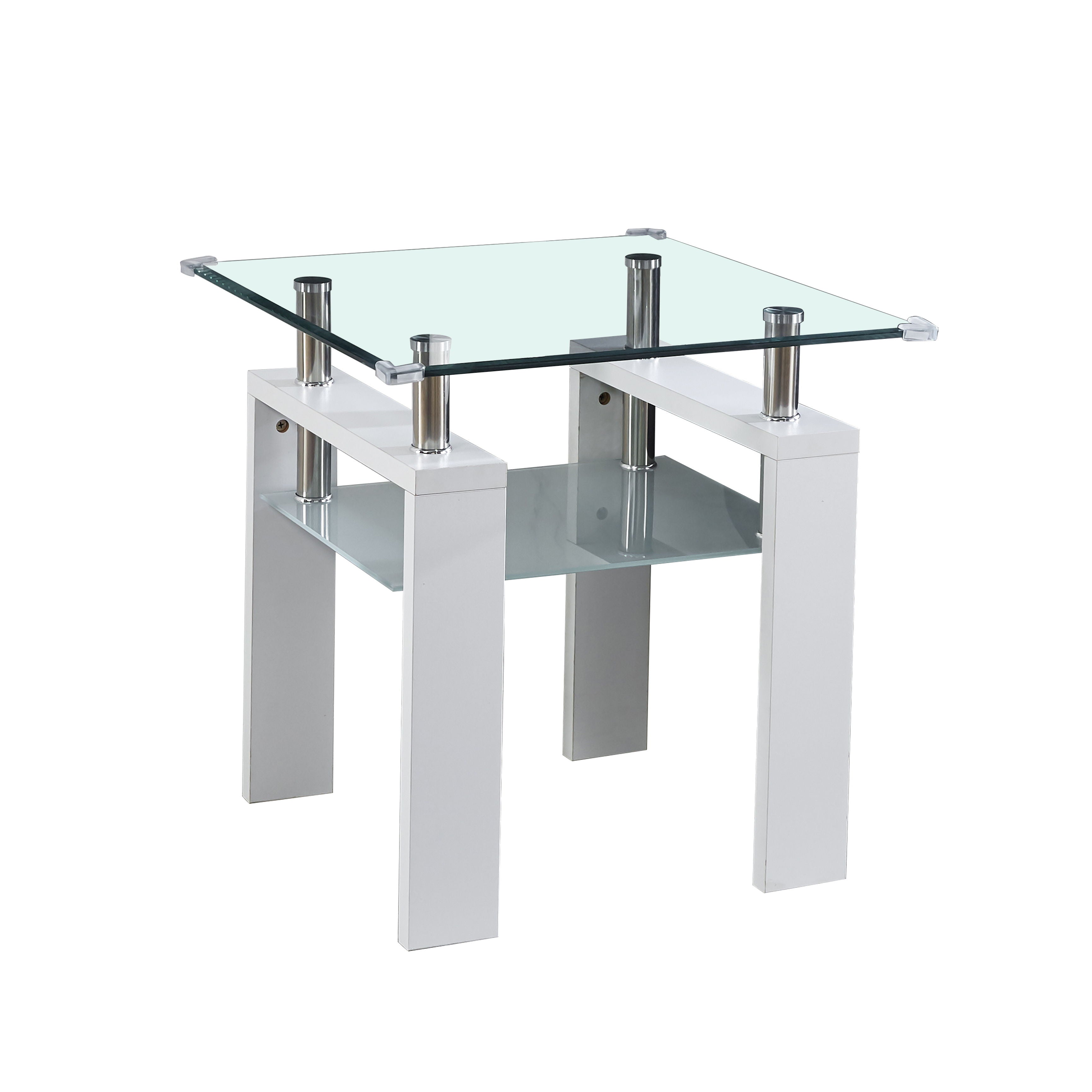 Clear Glass Top Side Table, End Table, Modern Design For Home - White