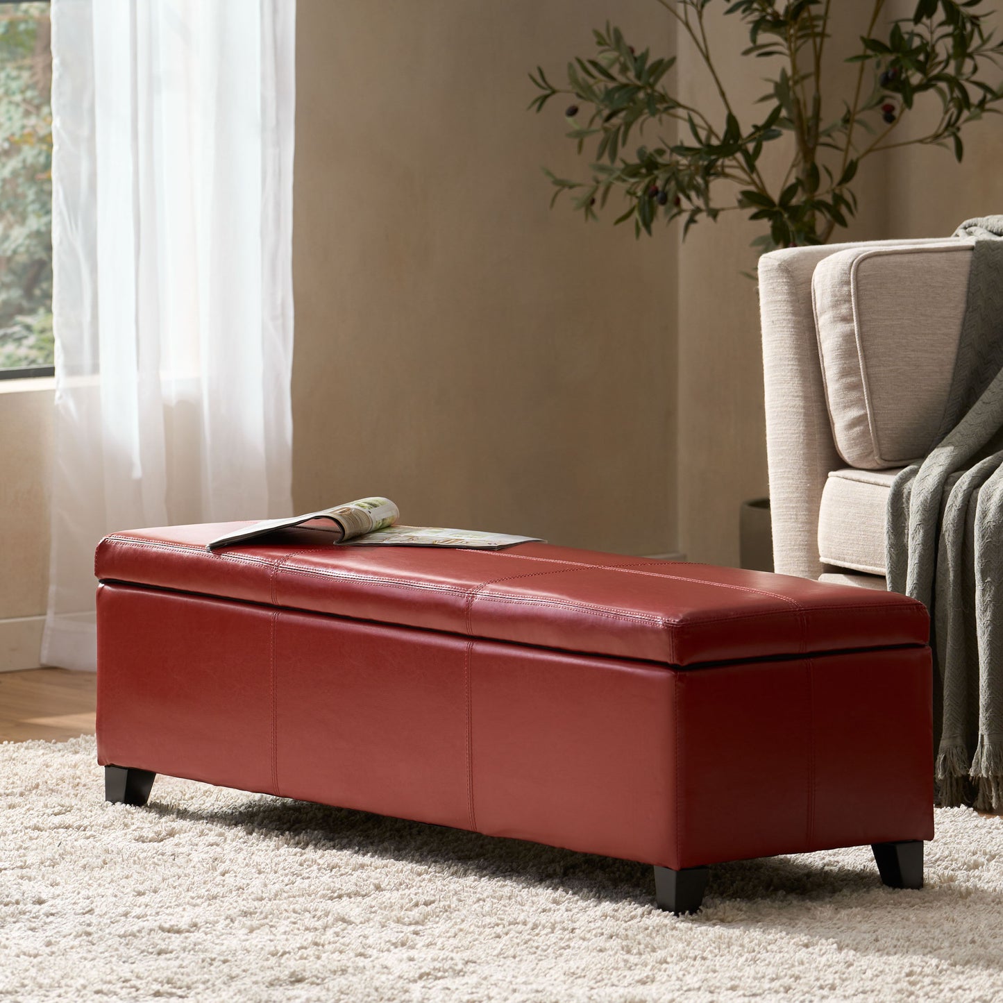Glouster - Storage Ottoman Leather - Red