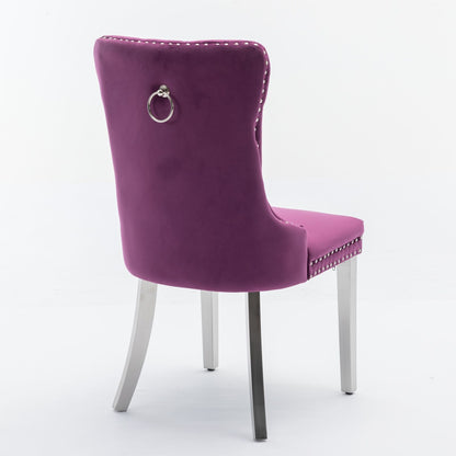 Nikki - Modern, High-End Tufted Solid Wood Contemporary Velvet Upholstered Dining Chair With Chrome Stainless Steel Plating Legs, Nailhead Trim (Set of 2) - Purple / Chrome