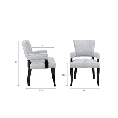 Contemporary Arm Dining Chair With Nailhead Trim - Gray / Black Noir