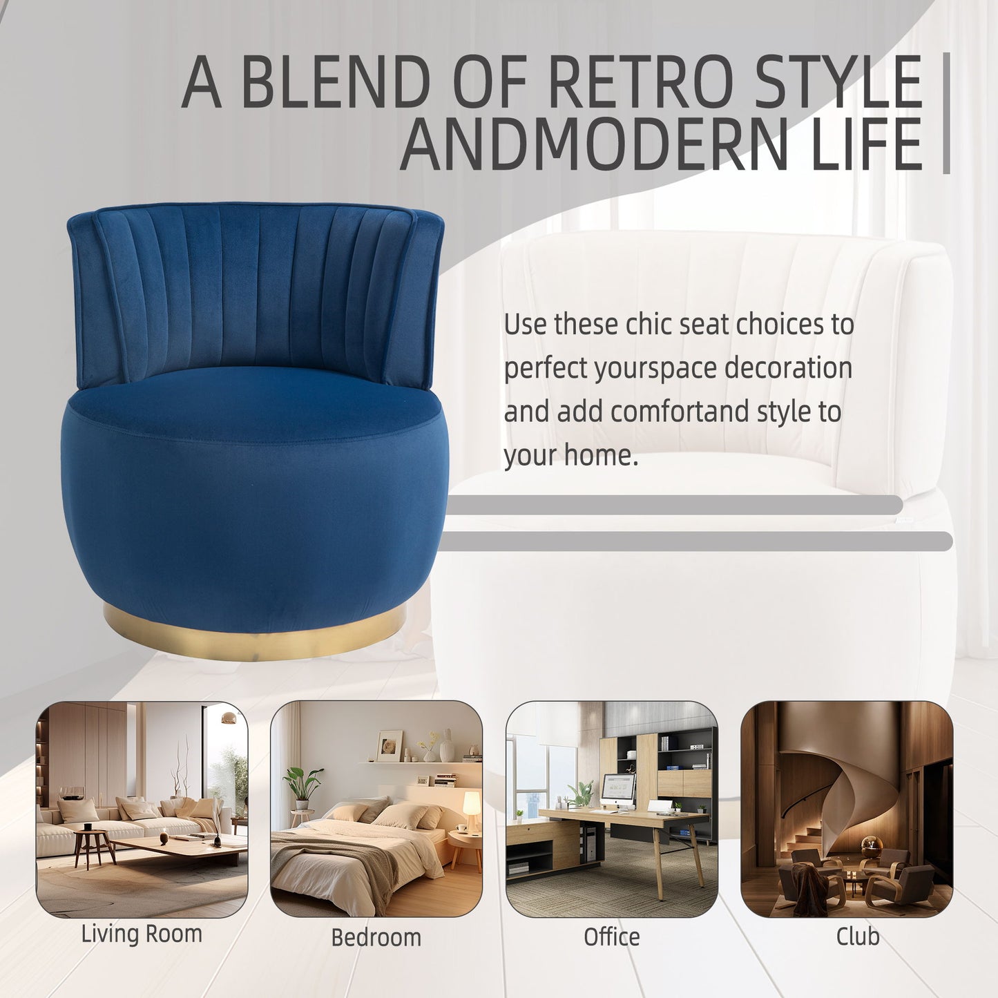 Coolmore - Swivel Barrel Chair, 360 Degree Swivel Accent Sofa Chair With Soft Velvet - Navy
