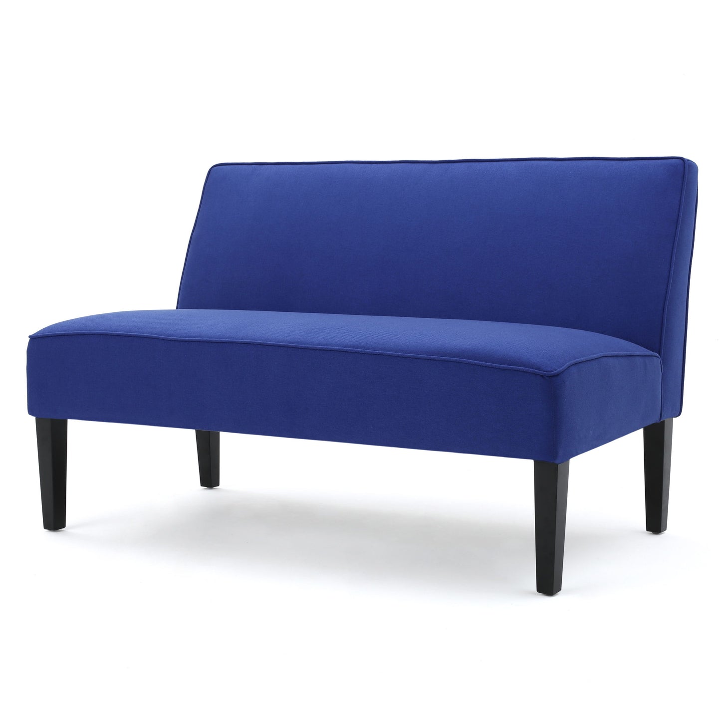 Contemporary Loveseat With Upholstered Fabric And Birch Wood Legs - Navy Blue