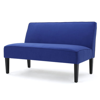 Contemporary Loveseat With Upholstered Fabric And Birch Wood Legs - Navy Blue