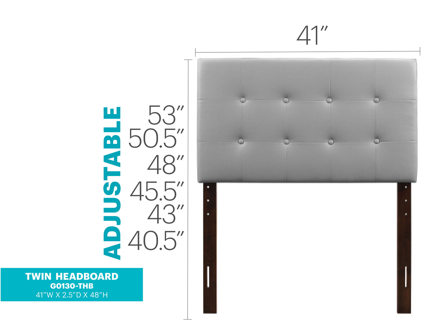 Twin Stylish Adjustable Headboard - Light Gray