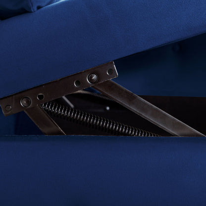 Chaise Lounge Indoor, Velvet Lounge Chair For Bedroom With Storage & Pillow, Modern Upholstered Rolled Arm Chase Lounge For Sleeping With Nailhead Trim For Living Room Bedroom Office - Navy Blue
