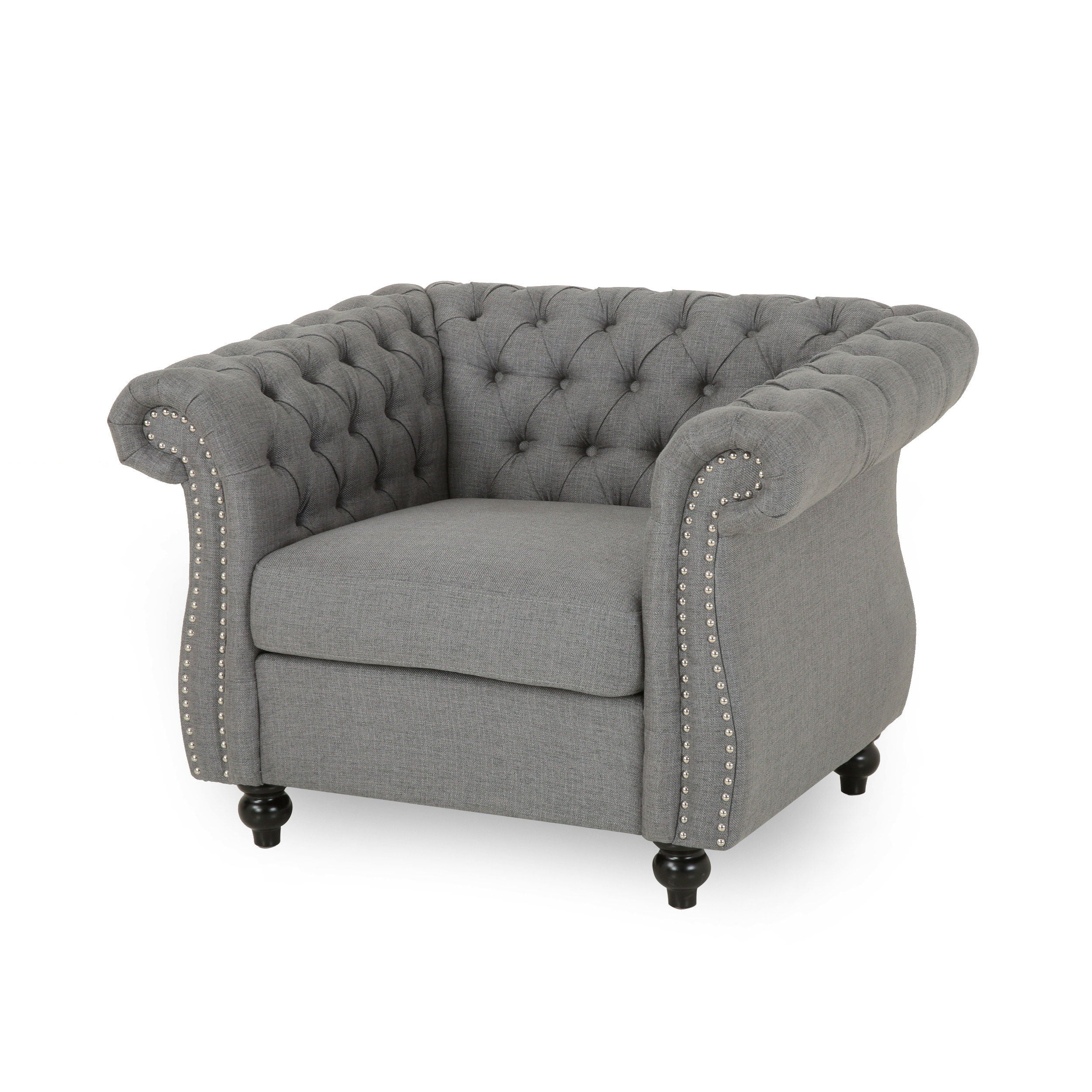 Nexuson - Upholstered Fabric Chesterfield Chair With Deep Tufted And Nailhead Trim - Dark Gray