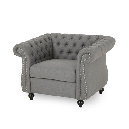 Nexuson - Upholstered Fabric Chesterfield Chair With Deep Tufted And Nailhead Trim - Dark Gray