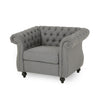 Nexuson - Upholstered Fabric Chesterfield Chair With Deep Tufted And Nailhead Trim - Dark Gray