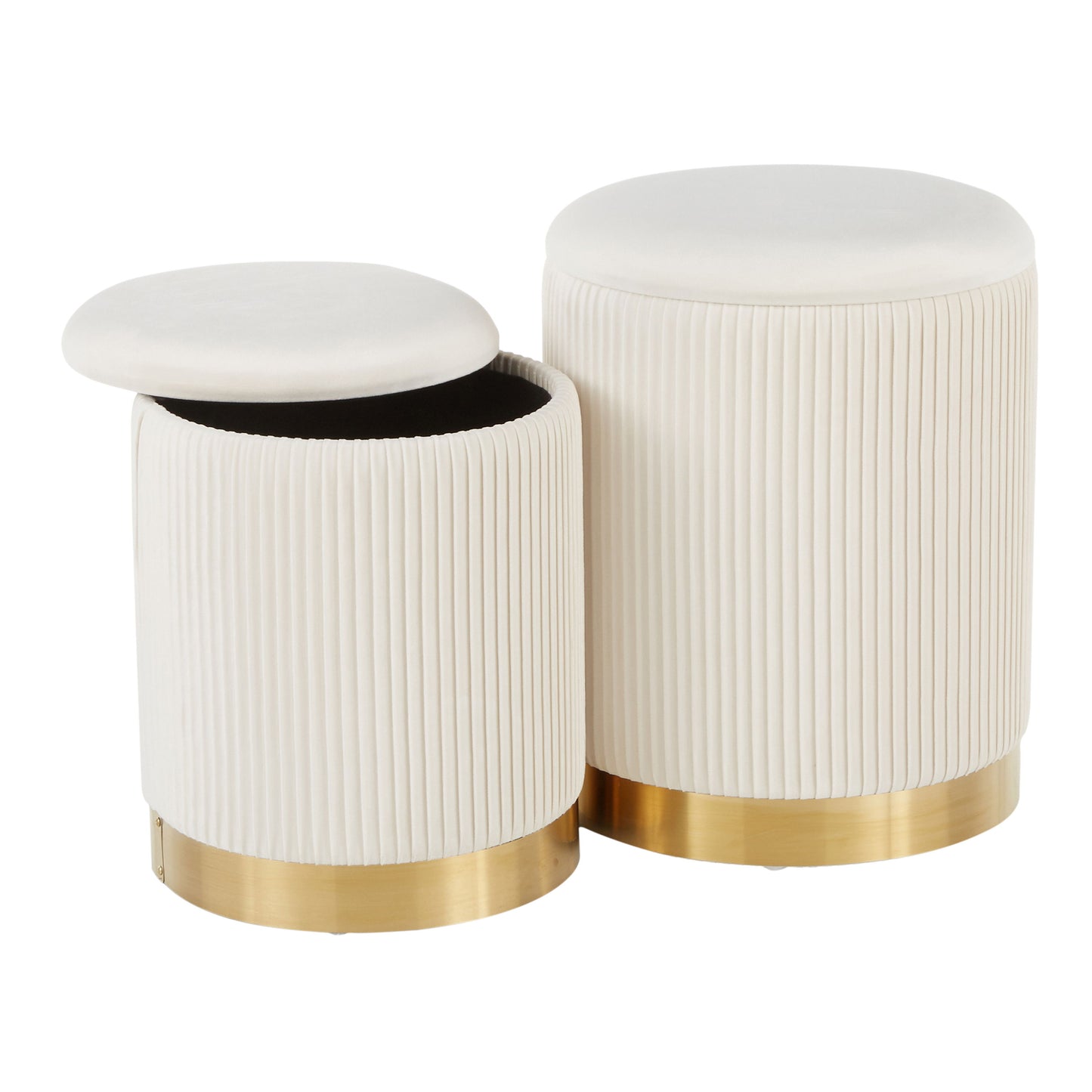 Marla - Contemporary Nesting Pleated Ottoman Set - Gold / Cream