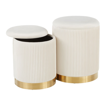 Marla - Contemporary Nesting Pleated Ottoman Set - Gold / Cream