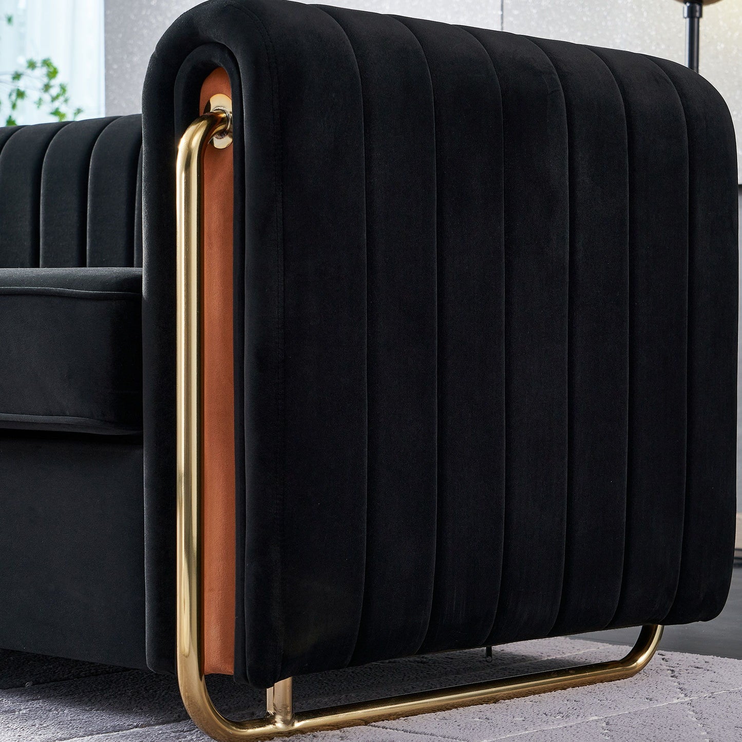 Contemporary Velvet Sofa Couch For Living Room - Black