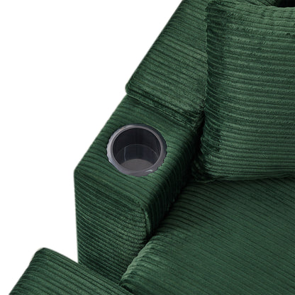 Modern Style Single Sofa Sofa Couch With Storage Space, A Movable Ottoman, Two USB Ports, Two Cup Holders, A Phone Holder For Living Room - Green