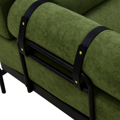 Modern Loveseat Sofa 2 Seater With USB Ports, Cylindrical Armrests - Green