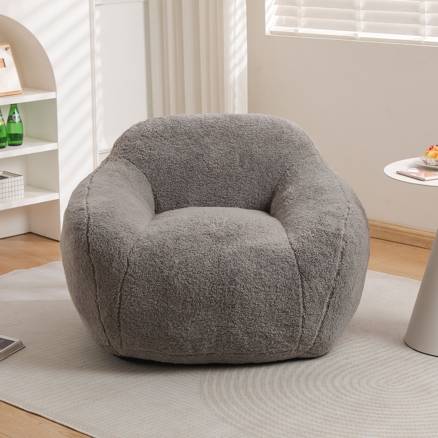 Giant Bean Bag Chair For Adults, Spacious Memory Foam Bean Bag Sofa With Armrests Teddy Fabric, Comfy Seating For Living Room Or Bedroom - Light Gray