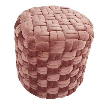 Braided - Round Ottoman - Blush Pink - Velvet