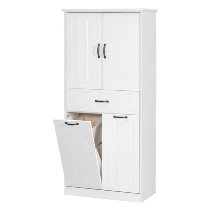 Modern Bathroom Storage Cabinet With 2 Laundry Baskets, 1 Drawer, Adjustable Shelf - White
