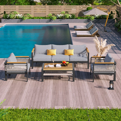 4 Pieces Outdoor Sectional Sofa Set 5 Person Patio Seating Group Outdoor Conversation Set With Cushions And A Coffee Table For Patios, Gardens, Or Balcony - Gray