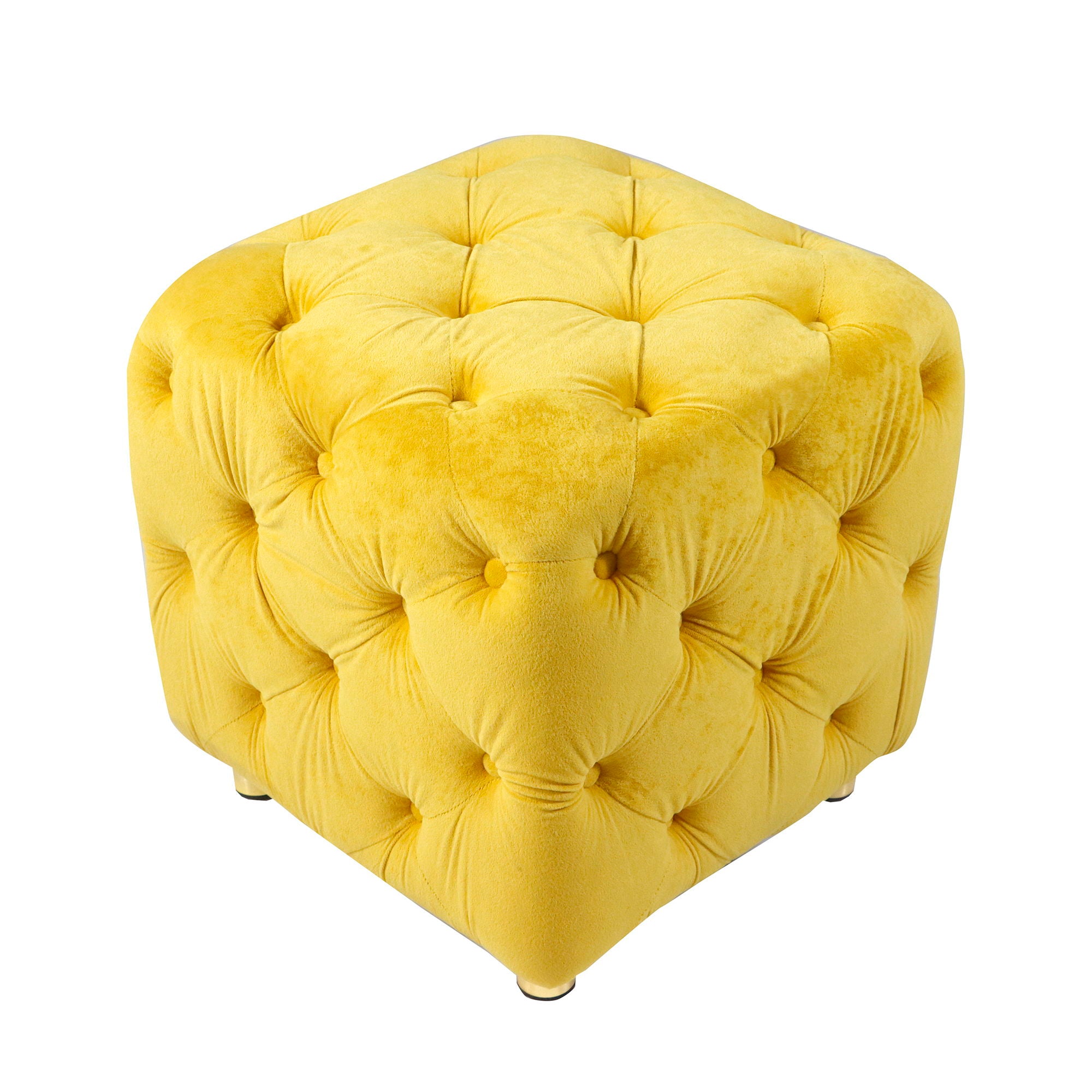 Modern Velvet Upholstered Ottoman, Exquisite Small End Table, Soft Foot Stool, Dressing Makeup Chair, Comfortable Seat For Living Room, Bedroom, Entrance - Yellow