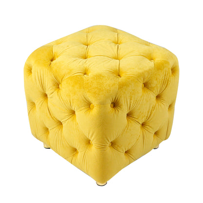 Modern Velvet Upholstered Ottoman, Exquisite Small End Table, Soft Foot Stool, Dressing Makeup Chair, Comfortable Seat For Living Room, Bedroom, Entrance - Yellow