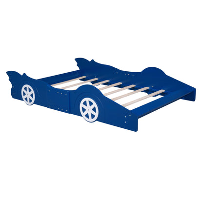 Full Size Race Car-Shaped Platform Bed & Wheels - Blue