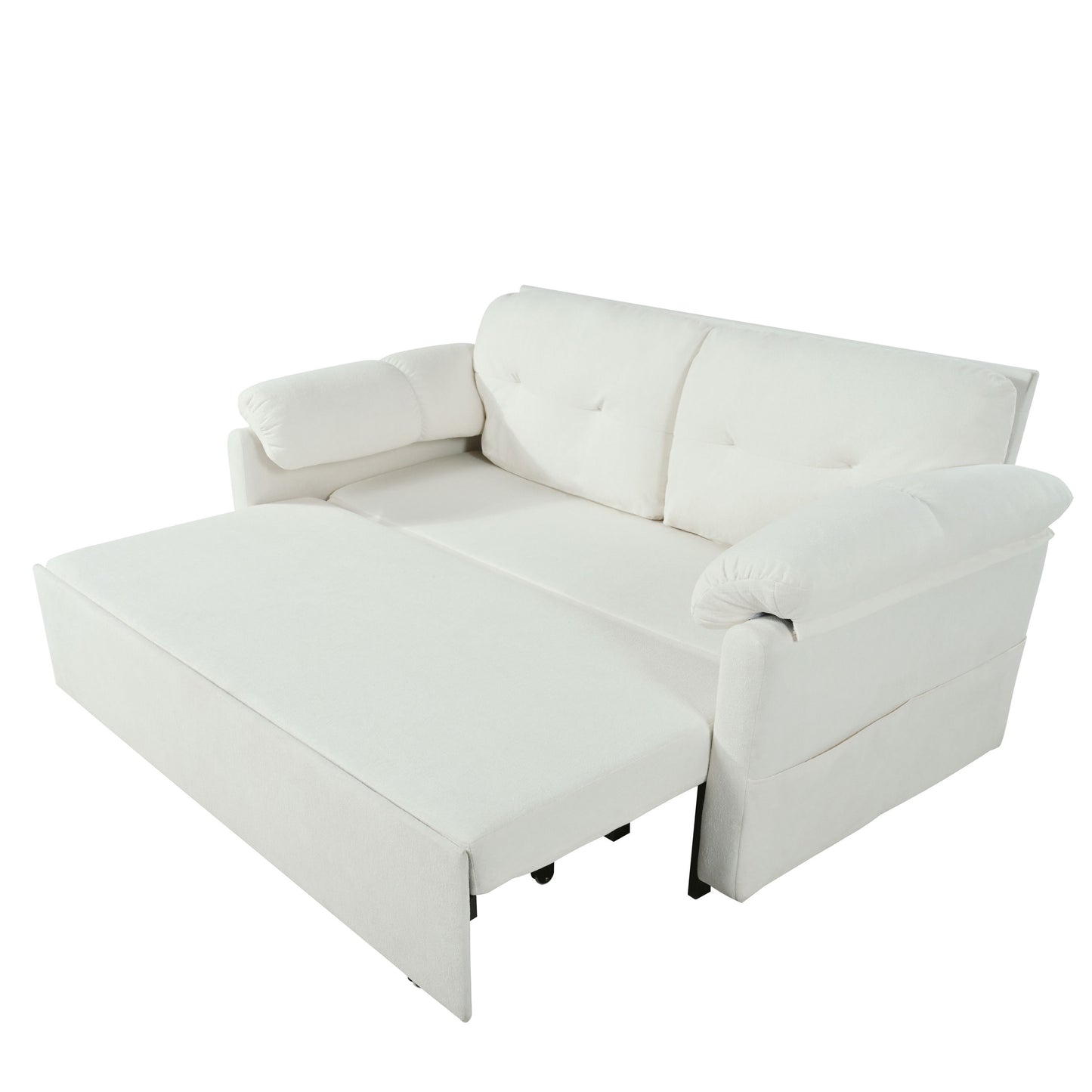 Modern Convertible Sleeper Sofa Bed With Pull Out Queen Design, Side Storage & Thick Cushions Chenille Loveseat For Living Room Or Bedroom 3 In 1 Function - Beige