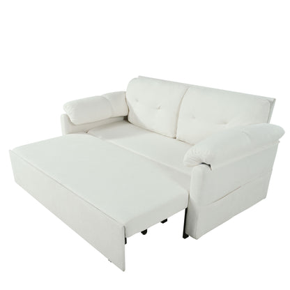 Modern Convertible Sleeper Sofa Bed With Pull Out Queen Design, Side Storage & Thick Cushions Chenille Loveseat For Living Room Or Bedroom 3 In 1 Function - Beige