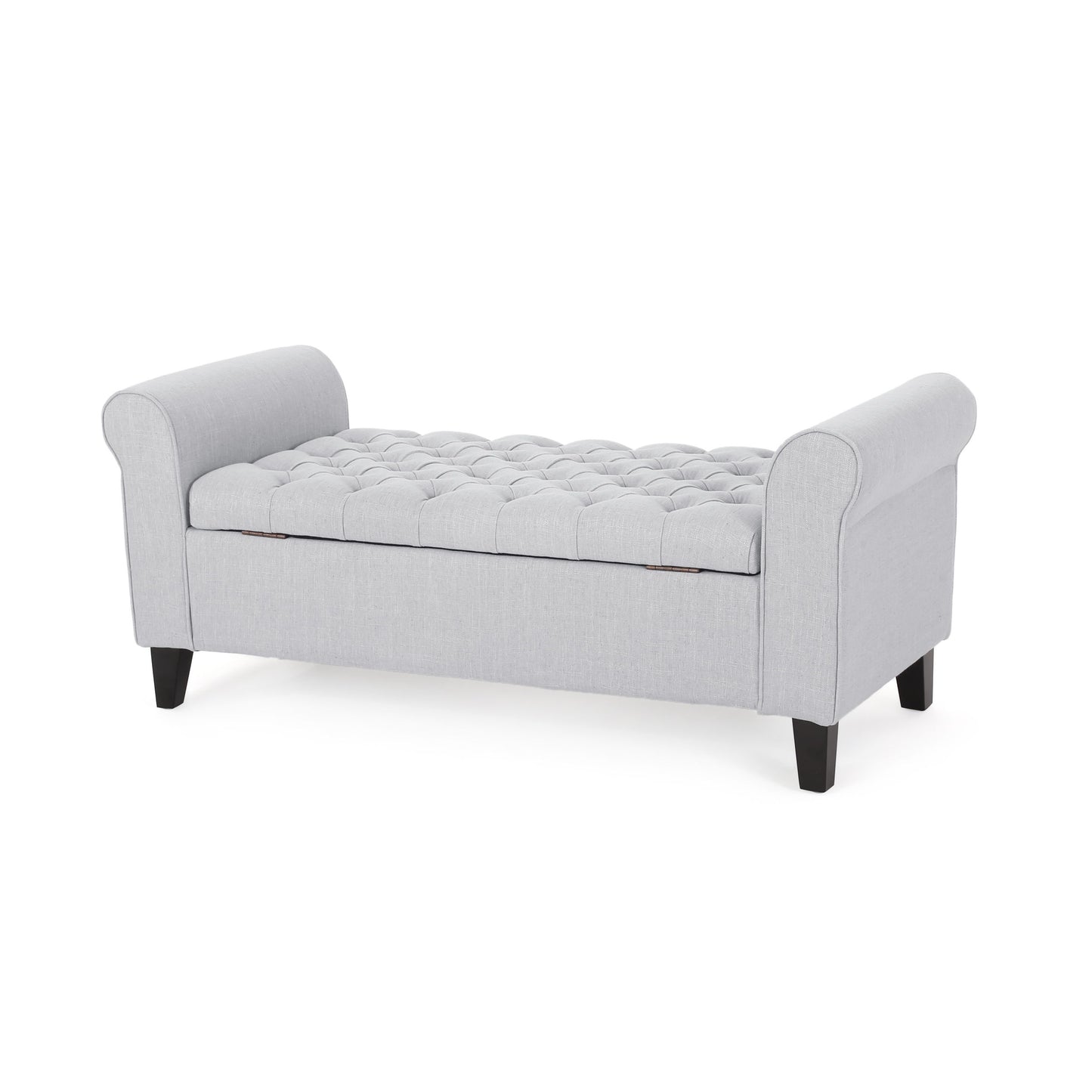 Hayes - Contemporary Armed Storage Bench With Button Tufting And Rolled Arms - Light Gray