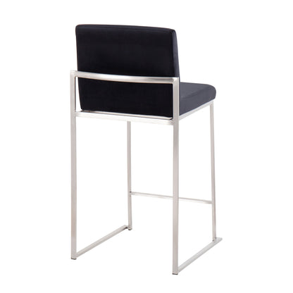 Fuji - Contemporary High Back Counter Stool (Set of 3) - Black - Velvet
