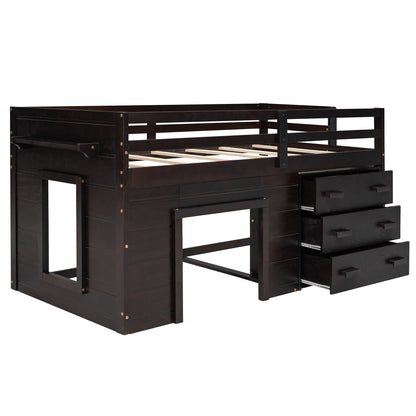 Twin Size Loft Bed With Cabinet And Shelf - Espresso
