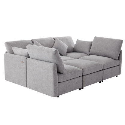 Sectional Sofa Modular Sofa U - Shaped Sofa Couch Sofa Bed L - Shaped Sofa With A Movable Ottoman And Two USB Ports For Living Room - Light Gray