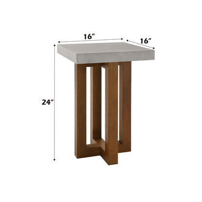 Keven - Faux Concrete Top End Table - Walnut
