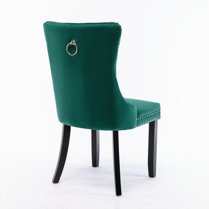 Nikki - Modern, High-End Tufted Solid Wood Contemporary Velvet Upholstered Dining Chair With Wood Legs Nailhead Trim (Set of 2) - Green