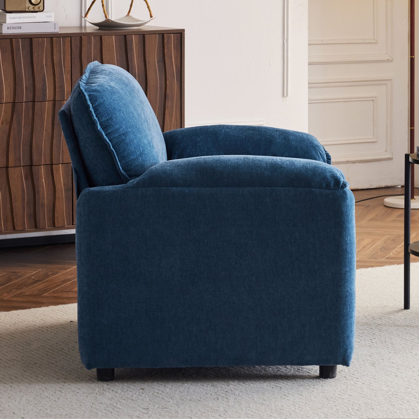 Oversized Reading Armchair With Thick Cushions, High Back Support - Blue
