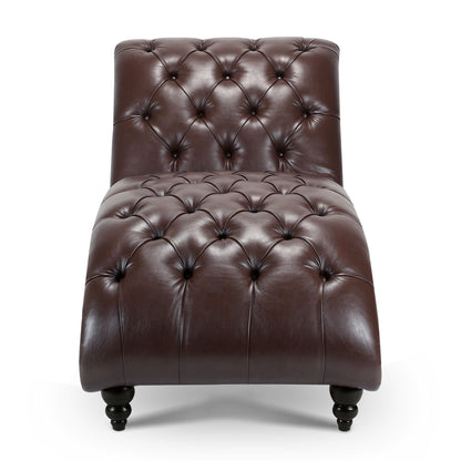 Tufted Armless Chaise Lounge - Dark Brown
