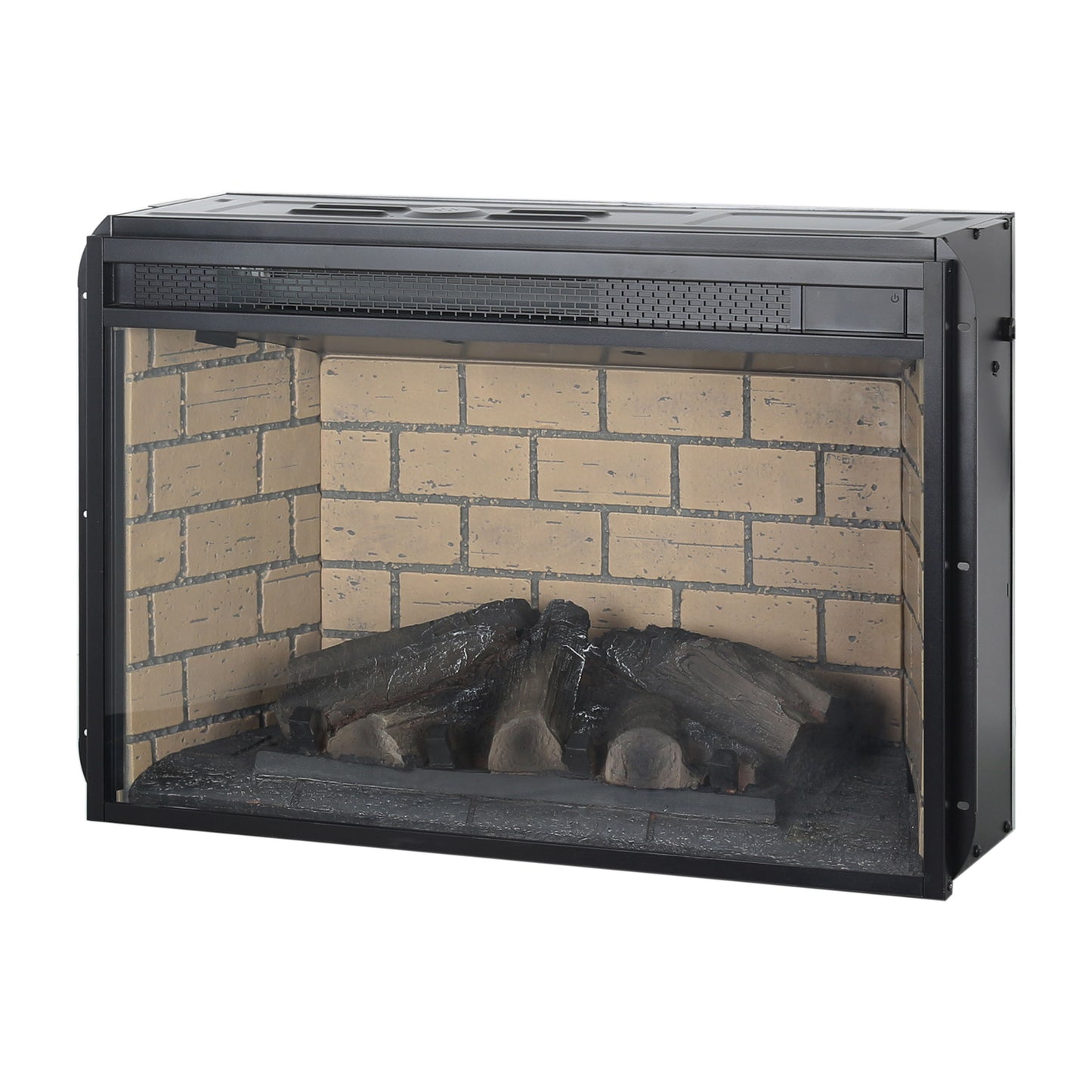 26" Infrared Quartz Heater Fireplace Insert -Woodlog Version With Brick - Antique Black