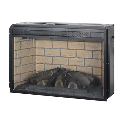 26" Infrared Quartz Heater Fireplace Insert -Woodlog Version With Brick - Antique Black