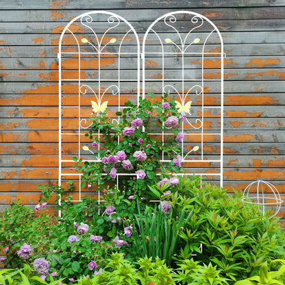 2 Pack Garden Metal Trellis Rustproof Trellis For Climbing Plants Outdoor Flower Support - Cream White
