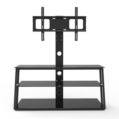Multi-Function Angle And Height Adjustable Tempered Glass TV Stand - Black