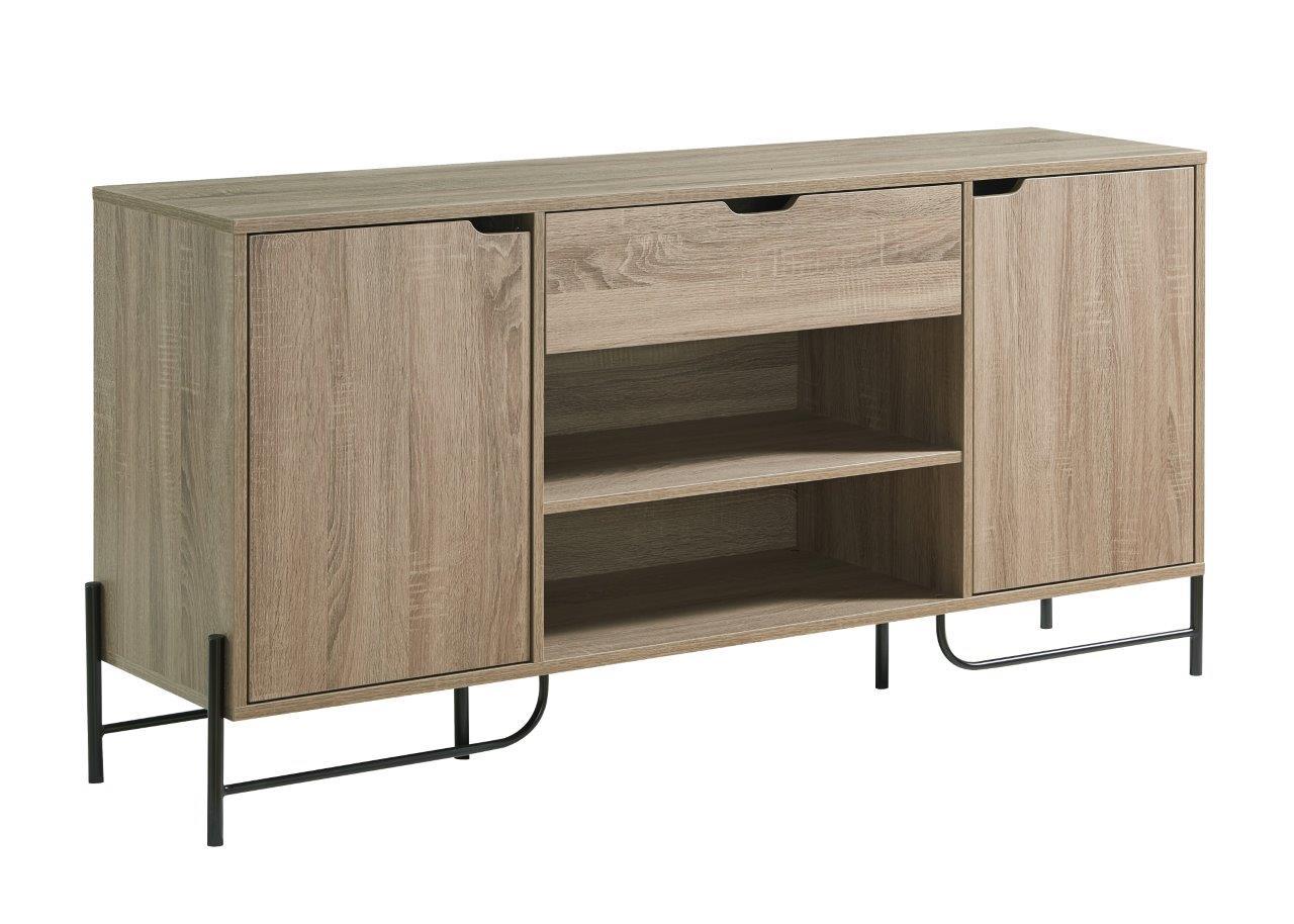 Buffet With Metal Legs With Two Door One Drawer Six Shelves - Brown / Black