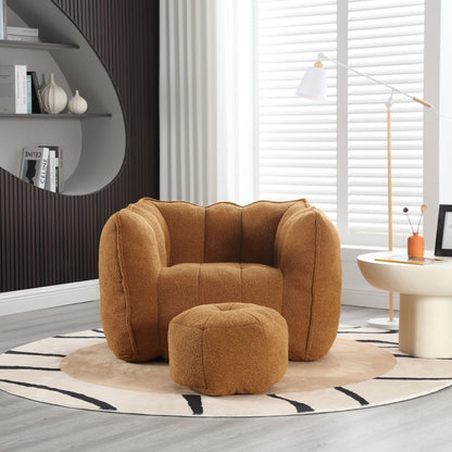 Soft Bean Bag Chair With High Resilient Foam (Chips) - Khaki / Yellow