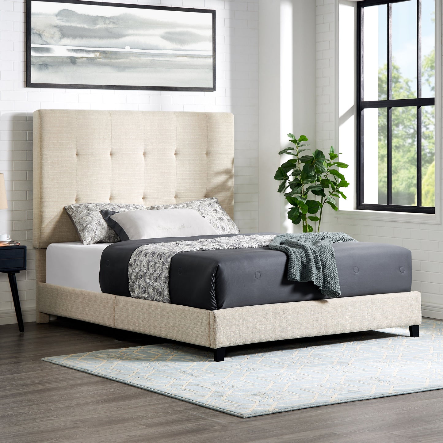 Queen Size Tufted Upholstered Platform Bed - Beige