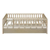 Twin Size Daybed With Trundle And Fence Guardrails - Natural