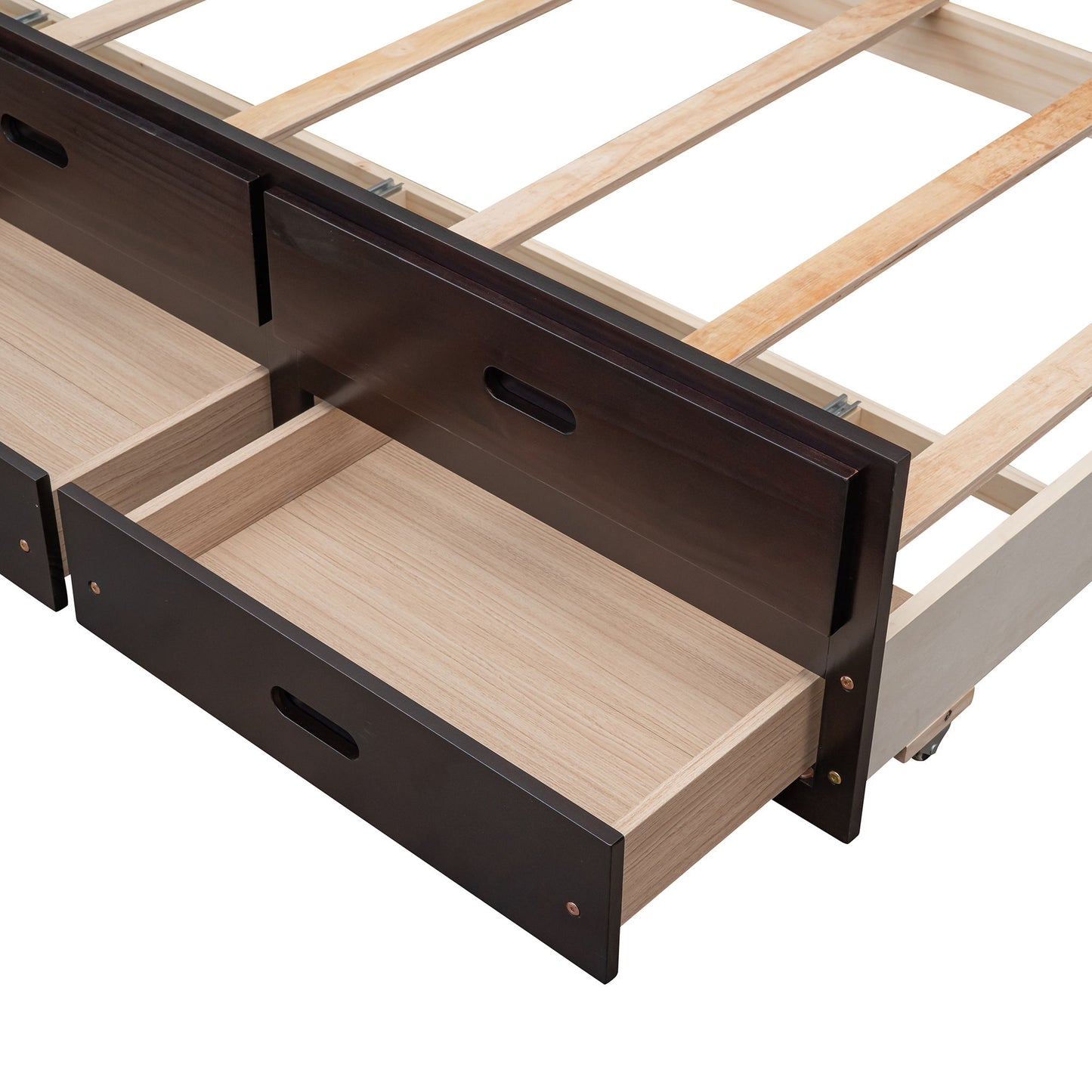 Twin Over Full Bunk Bed With Twin Size Trundle, With Drawers For Bedroom - Espresso
