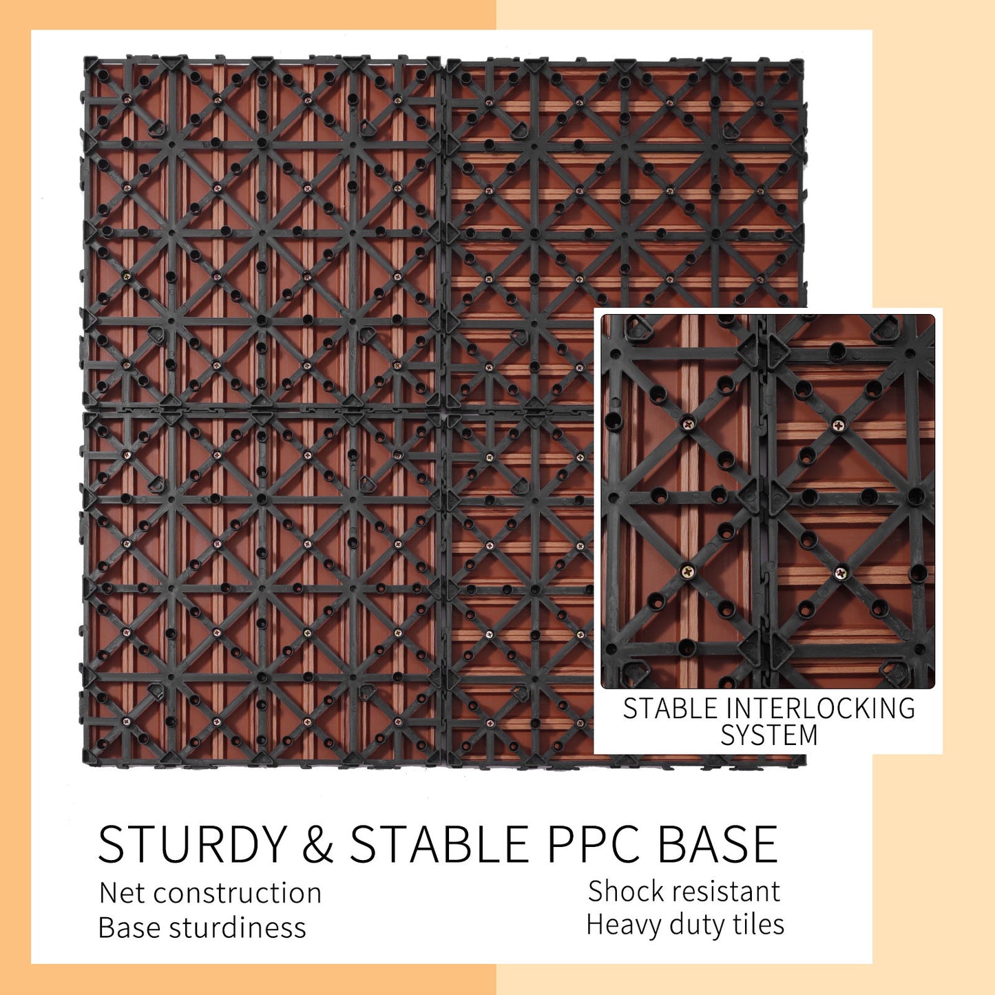 Wood Plastic Composite Deck Tiles (Set of 20), Sustainable Composite Decking Resist Rust, Water, Weather, Easy To Diy & Maintain, Ideal For Patios, Balconies, Rooftops - Mahogany