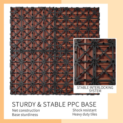 Wood Plastic Composite Deck Tiles (Set of 20), Sustainable Composite Decking Resist Rust, Water, Weather, Easy To Diy & Maintain, Ideal For Patios, Balconies, Rooftops - Mahogany