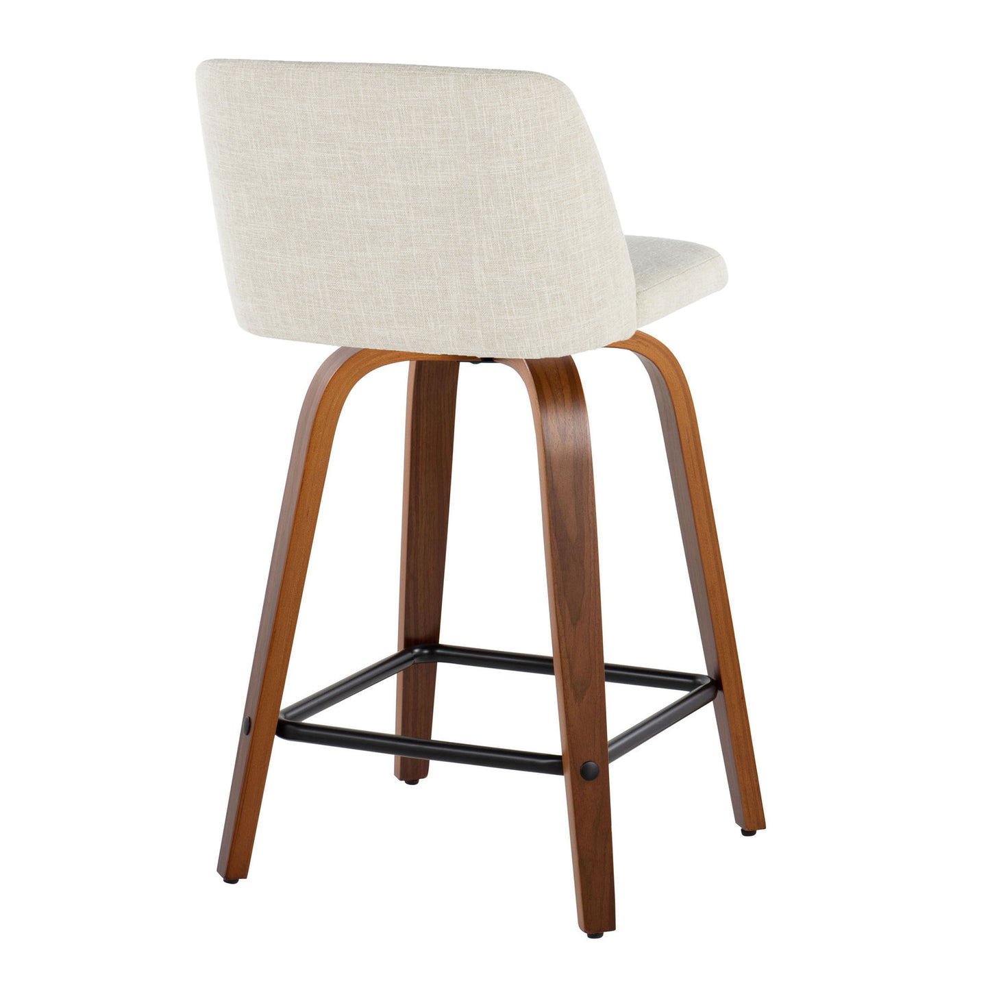 Toriano - Mid-Century Modern Fixed Height Counter Stool Square Footrest (Set of 2) - Walnut / Cream