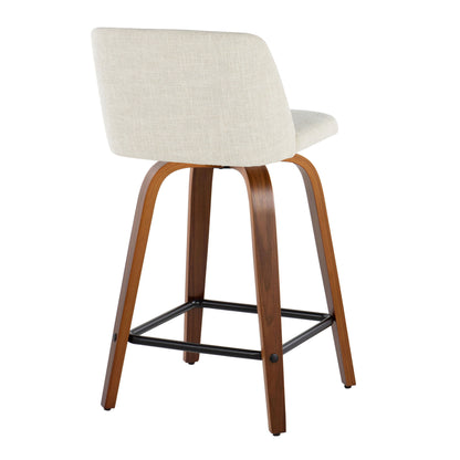 Toriano - Mid-Century Modern Fixed Height Counter Stool Square Footrest (Set of 2) - Walnut / Cream