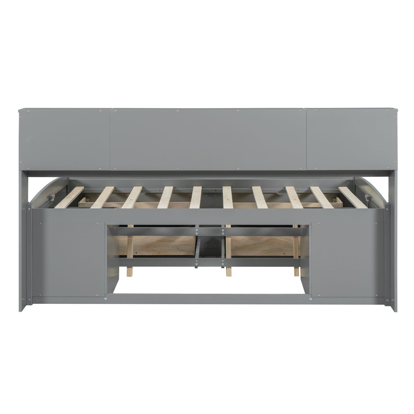 Full Size Daybed With 2 Bedside Cabinets, Upper Shelves And 4 Drawers - Gray